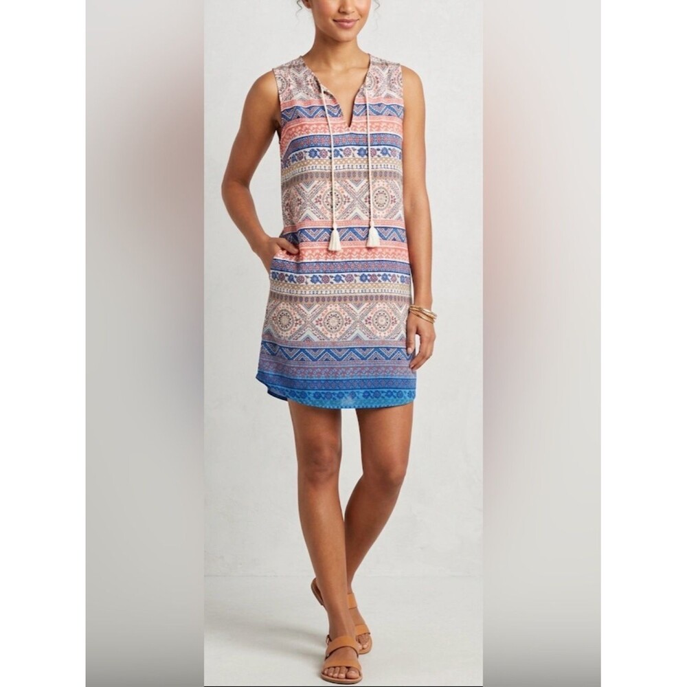 NWT!! Beachlunchlounge GiGi Geometric Cream & Blue Mini Dress Size Medium